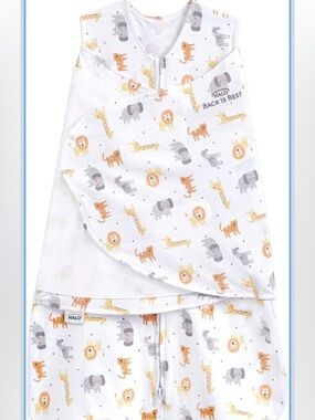 Halo Baby Sleep Sack Swaddle in White with Orange & Gray Safari Print